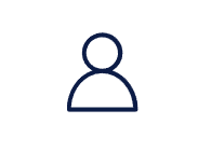 Icon of a person, simple outline in navy blue.