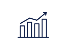 Bar and line chart showing data growth with an upward trend.