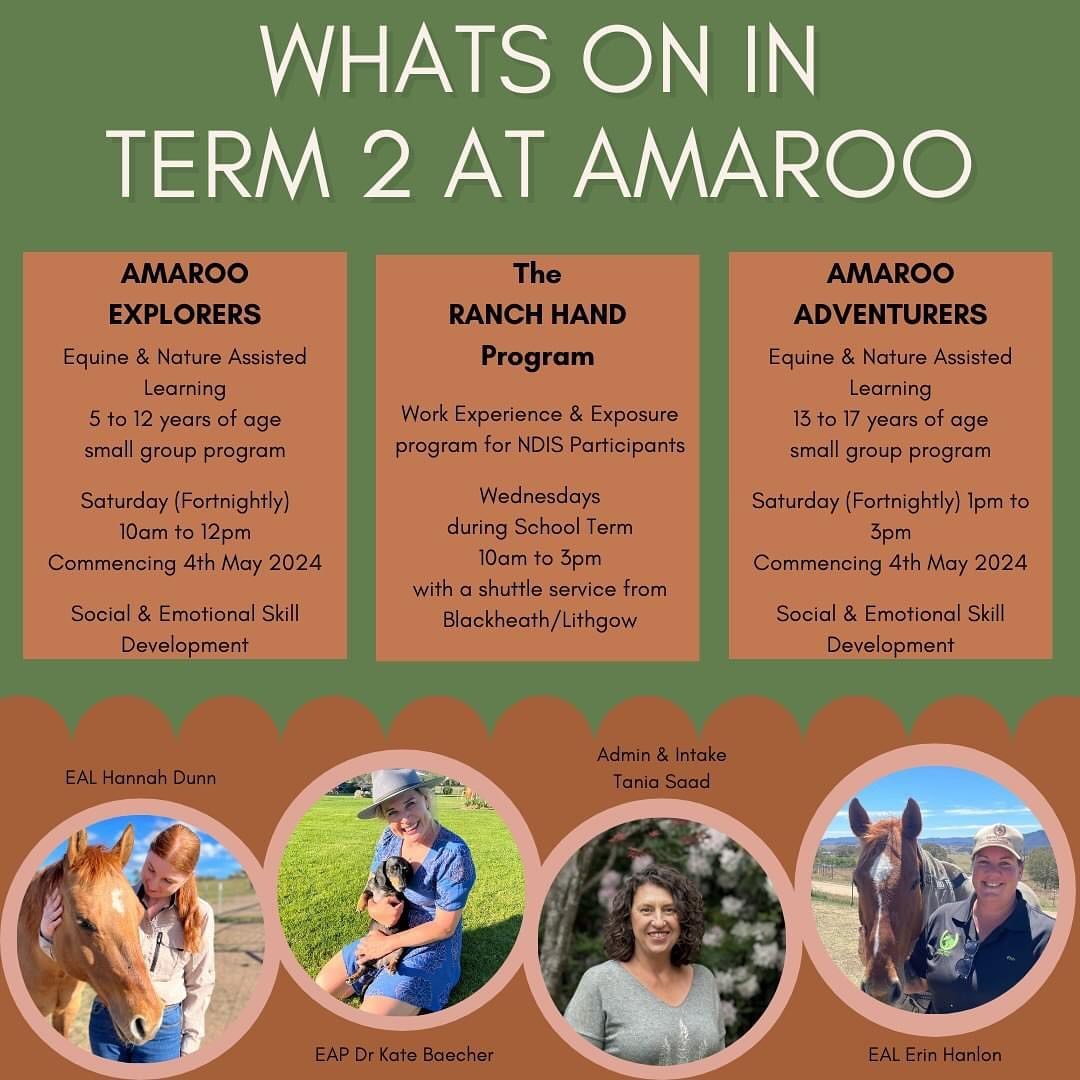 What&rsquo;s on in Term 2 at Amaroo?

For enrolments:
🤠Call: 0448 408 184
🦄Email: hello@amarooequine.com.au