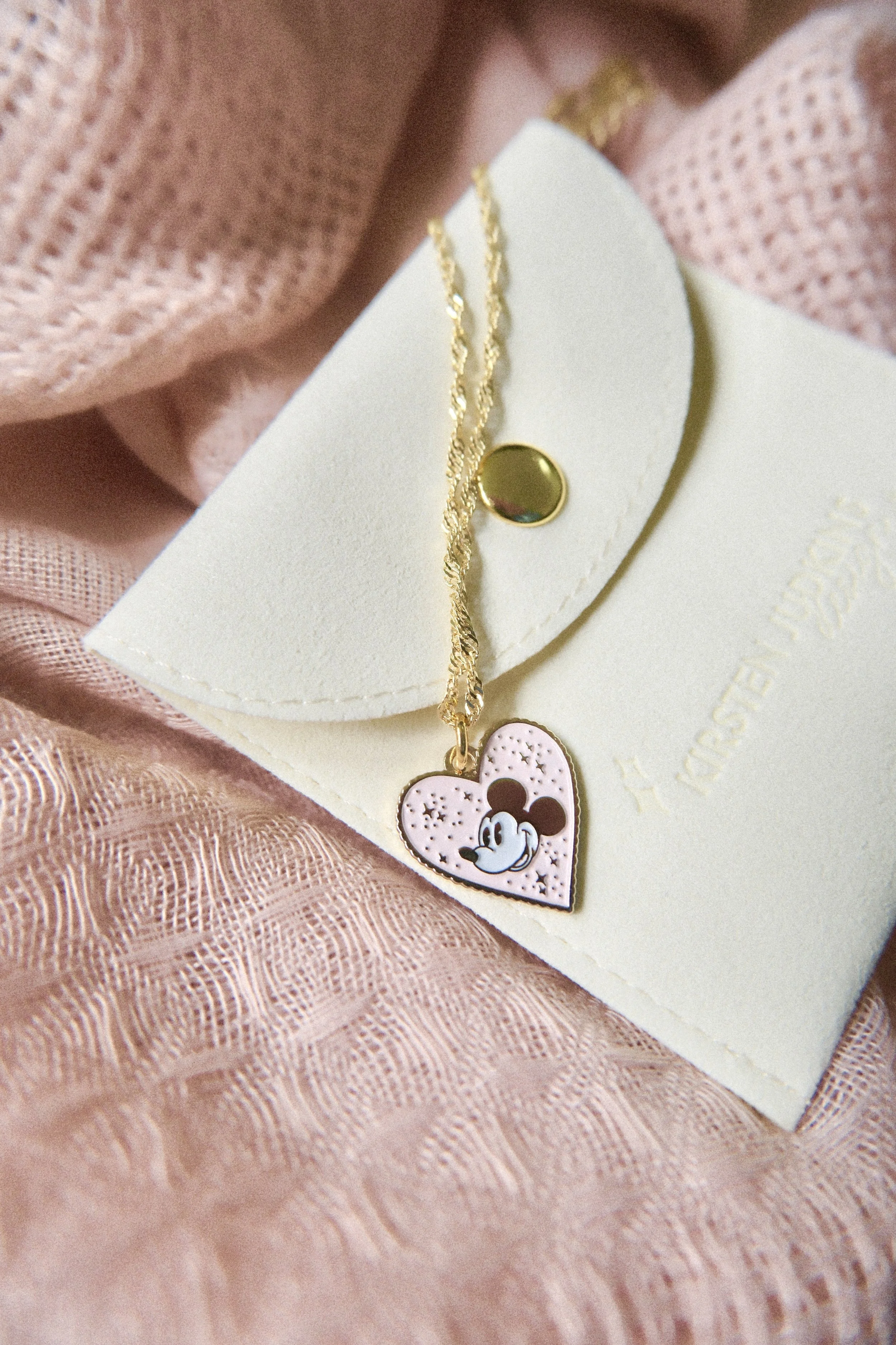 Mickey Heart Gold Plated Charm Necklace