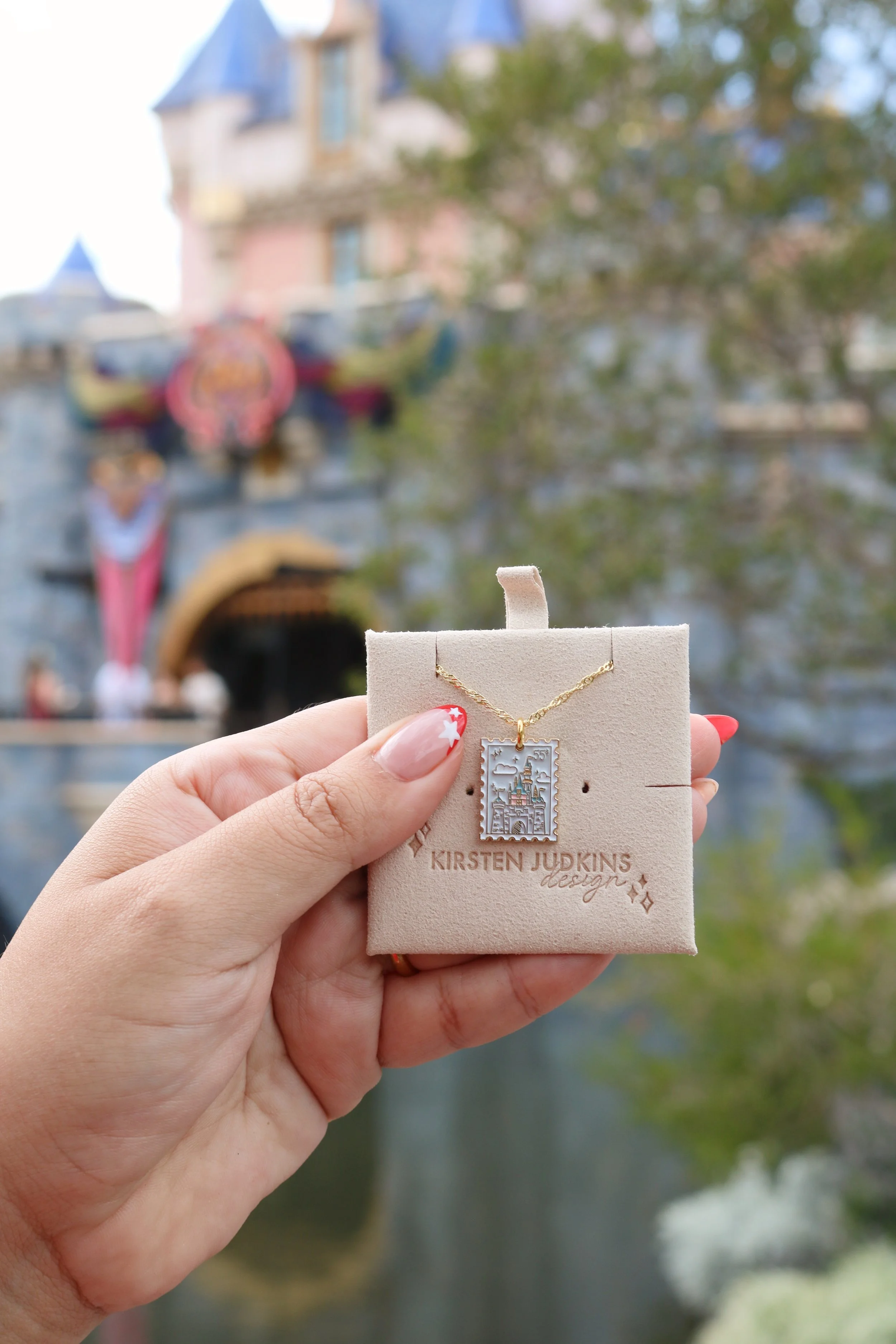 Stamp Sleeping Beauty Castle Gold Plated Charm Necklace