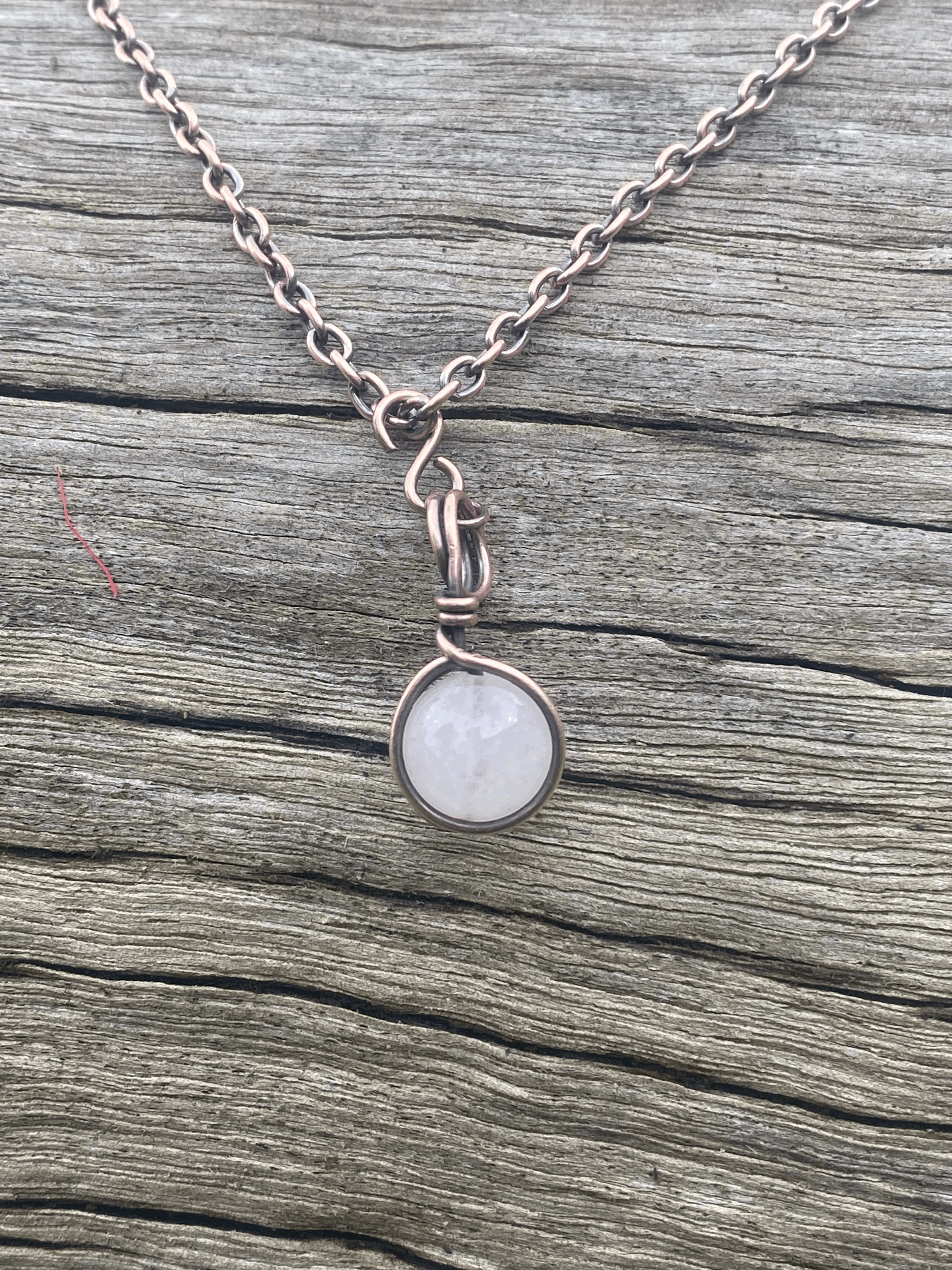 Patina Copper Necklace with interchangeable Rose Quartz pendant