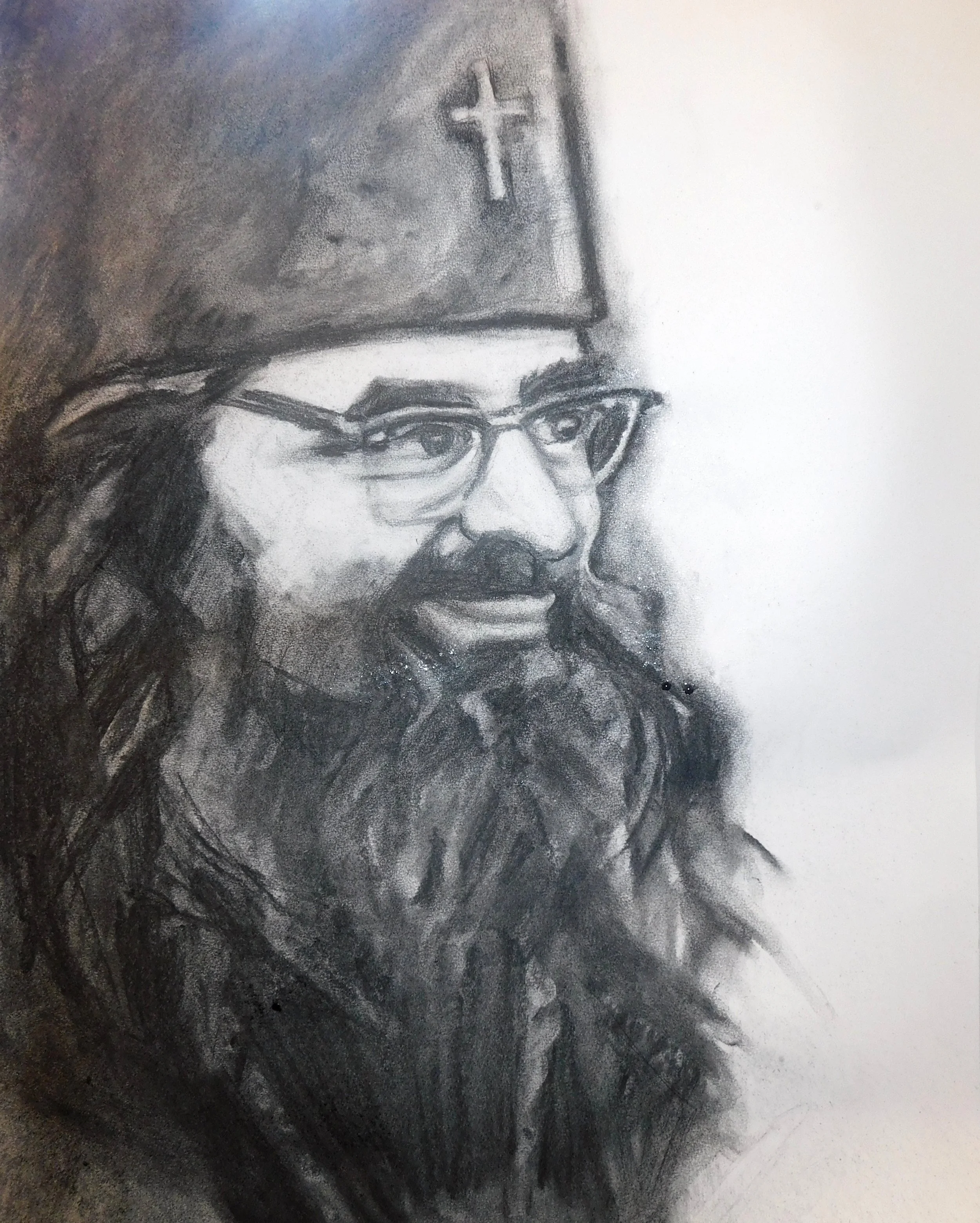 SOLD-Saint John of Shanghai Charcoal Drawing