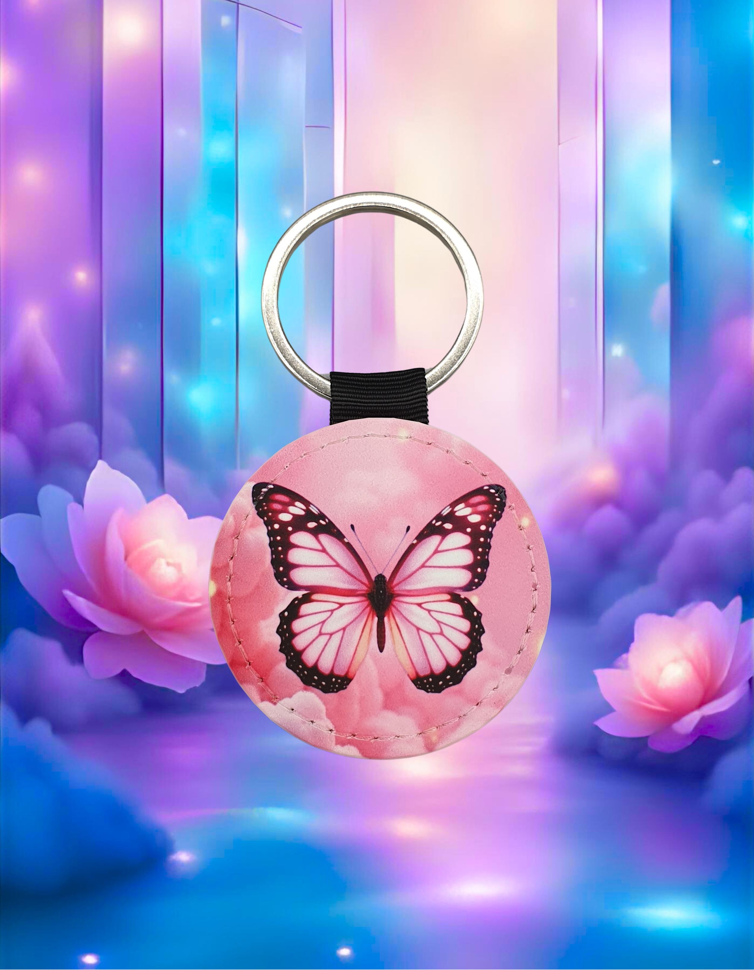 VioKey - Leather Schlüsselanhänger - 52 mm rund Schmetterling