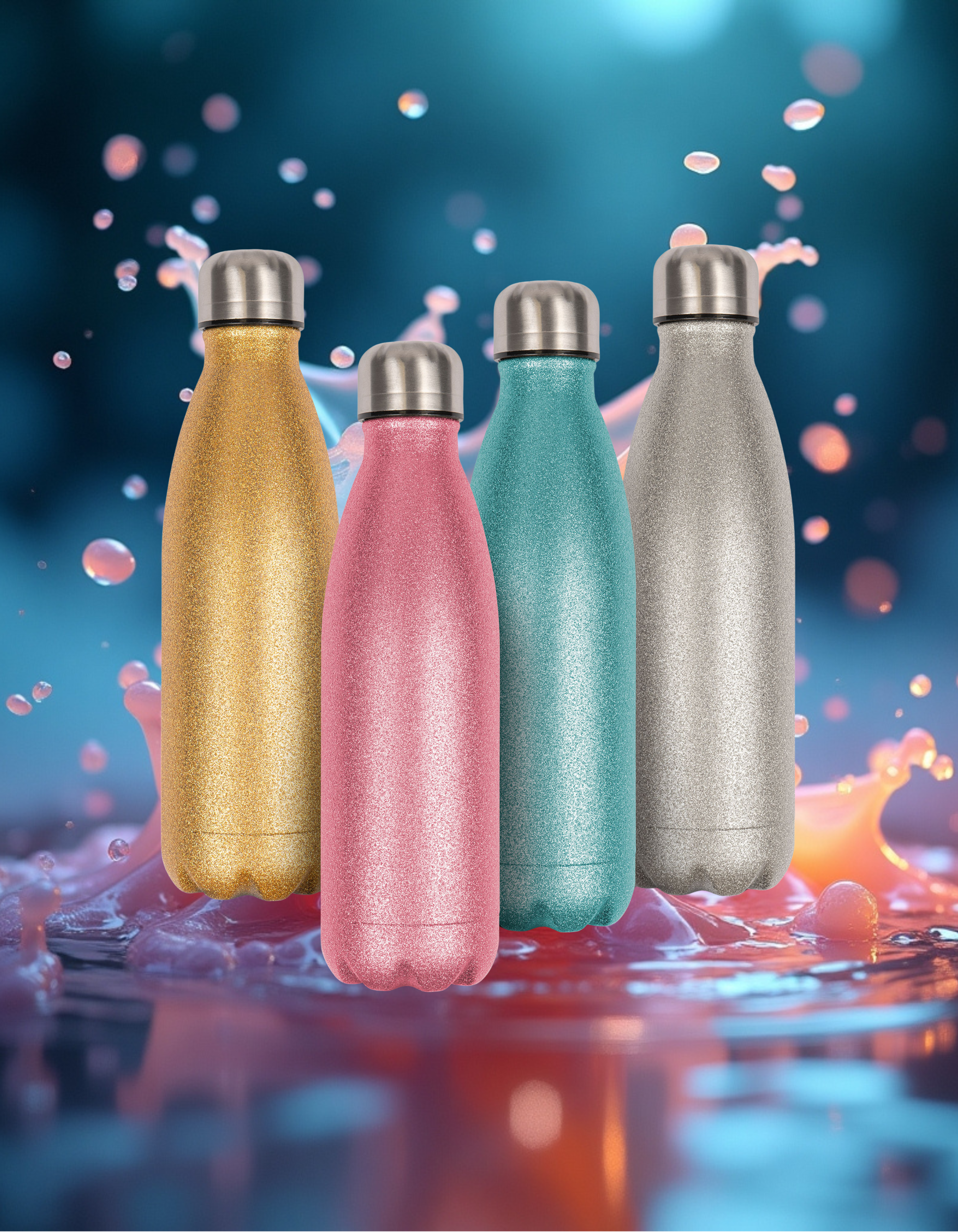 Edelstahl-Thermosflasche - ca. 500 ml - Glitzeroptik - Blanko