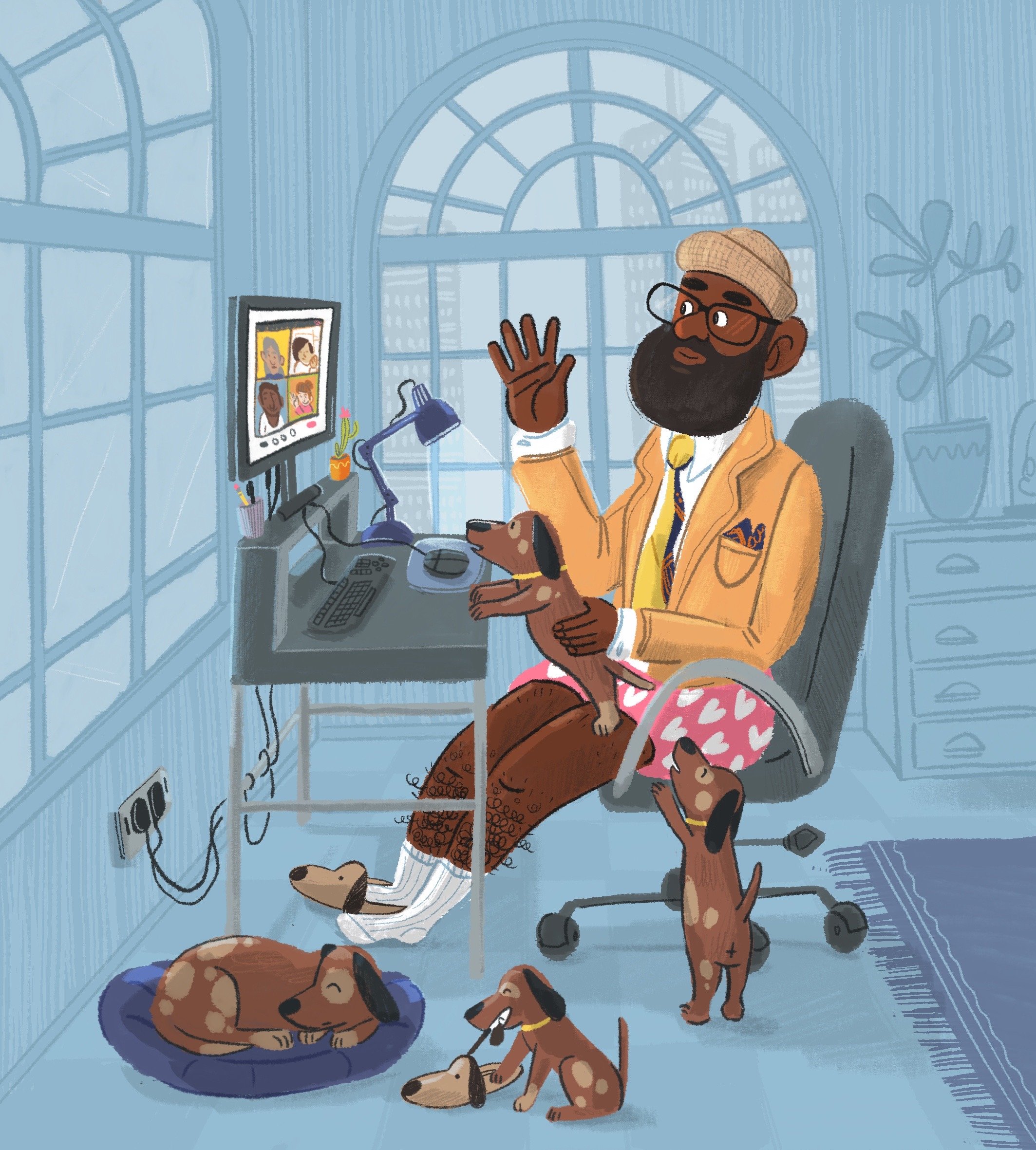 Working from Home with Puppies Children's Picture Book Illustration