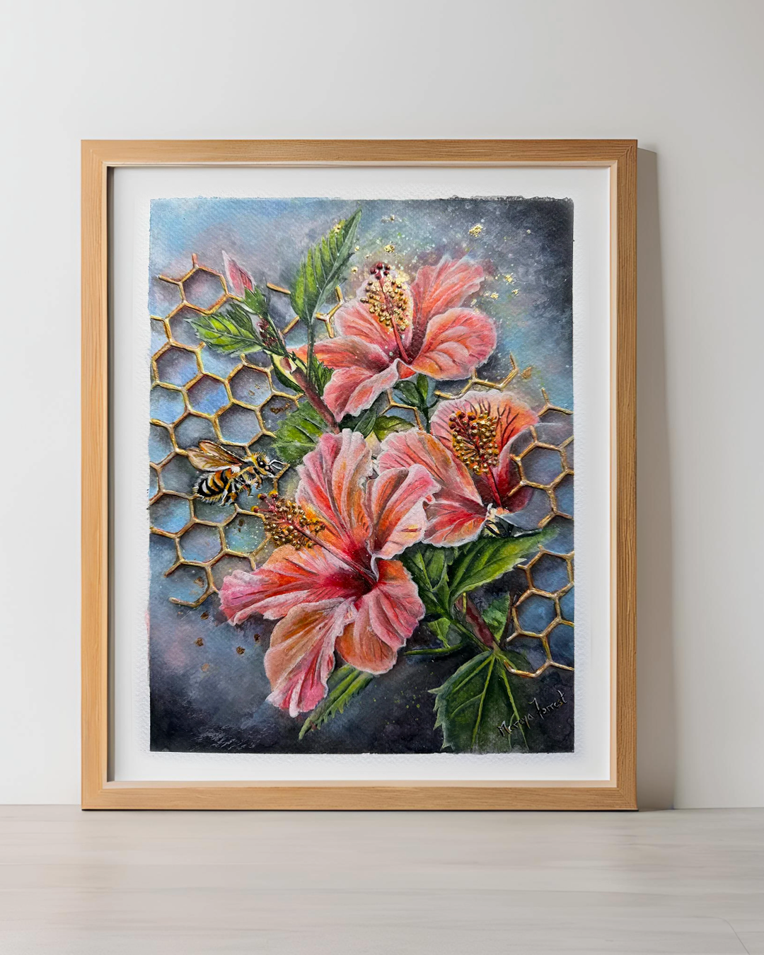 ‘The Hibiscus and the Honeybee’ (Japanese Watercolour 28,5cm x 21cm)