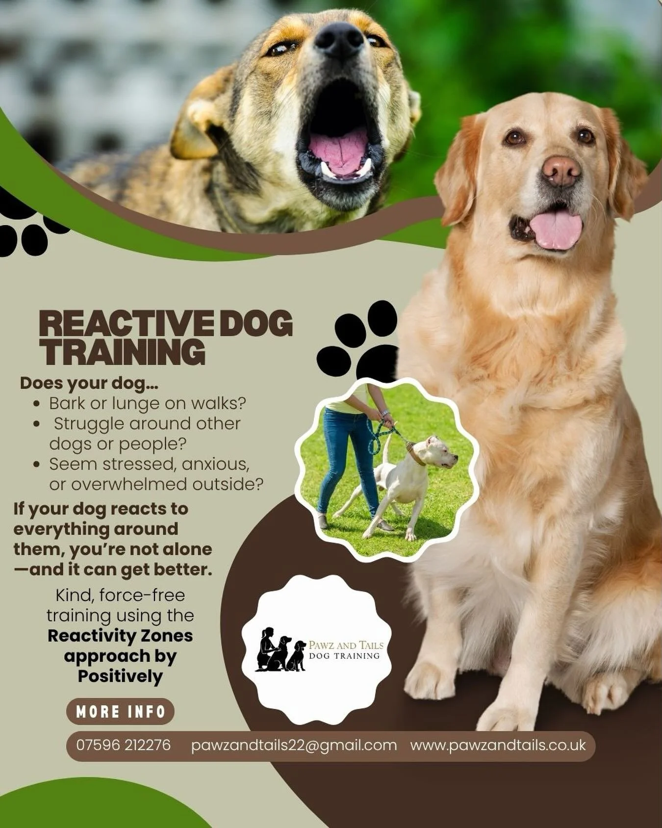 🐾 Does your dog bark, lunge, or overreact on walks? 🐾
You&rsquo;re not alone &mdash; and it&rsquo;s not &ldquo;bad behaviour.&rdquo; Whether your dog is fear reactive or frustration reactive, they&rsquo;re simply struggling to cope with the world a