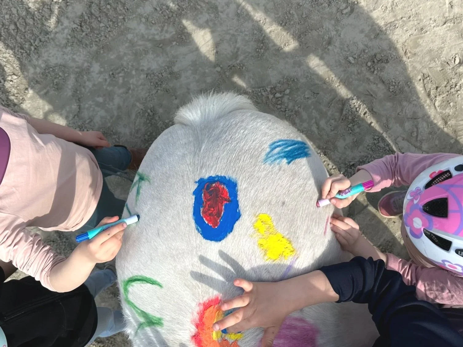 Bemaltes Pony mit Kindern drumherum