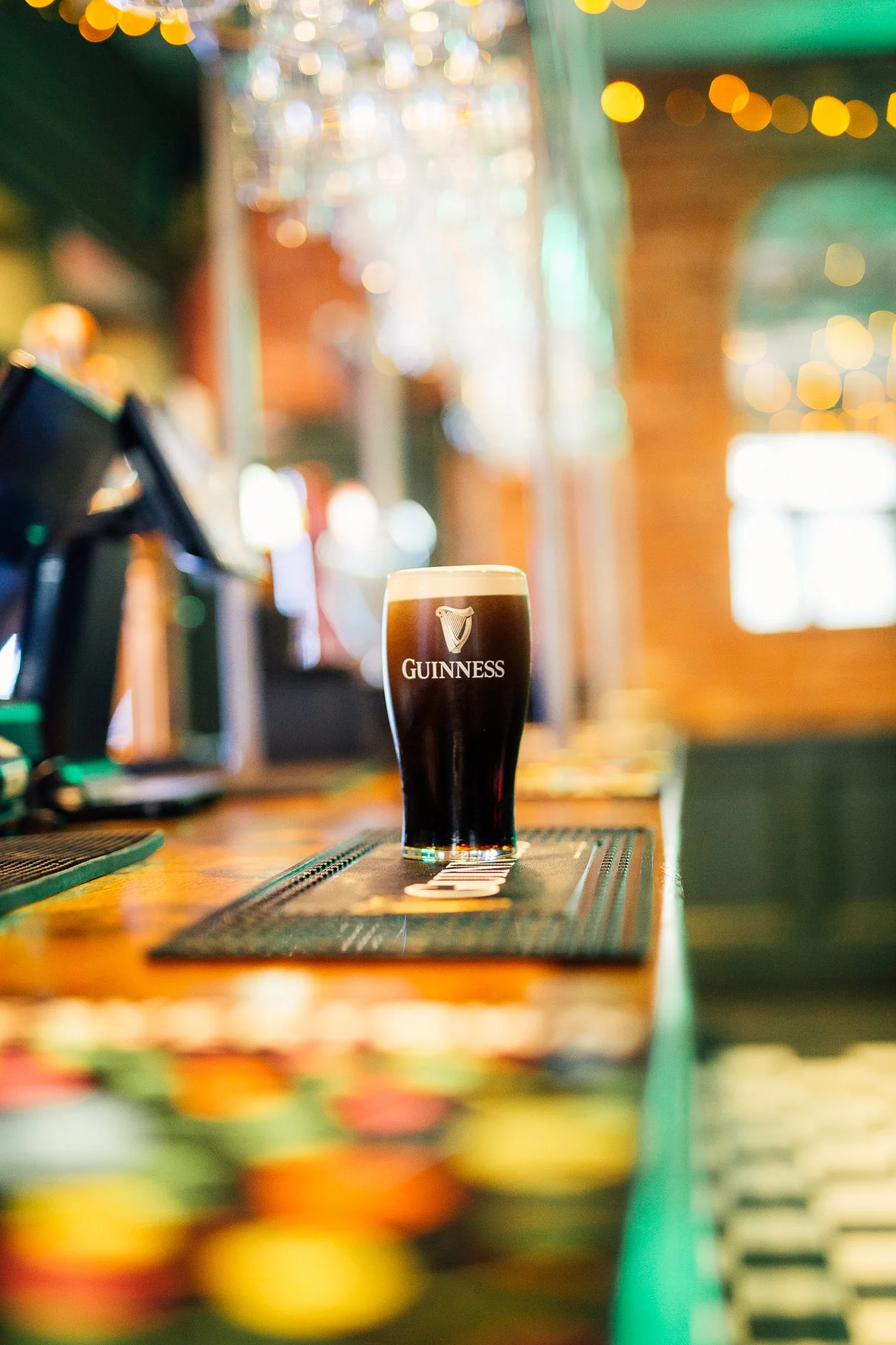 Pint of Guinness black stout in Irish bar