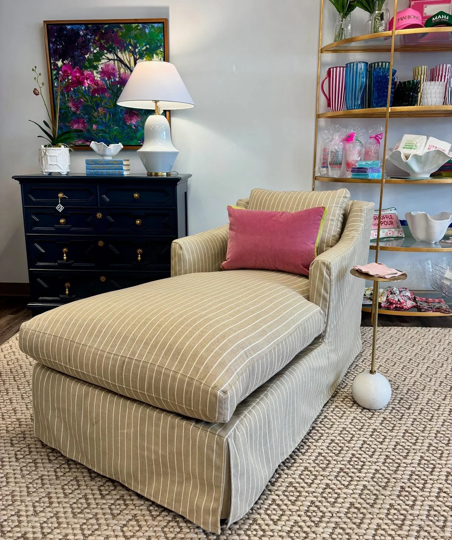 The new girl in town! Meet our Stripe Chaise : classic, comfortable, & stylish ✨ Now in-store and ready for your home!
