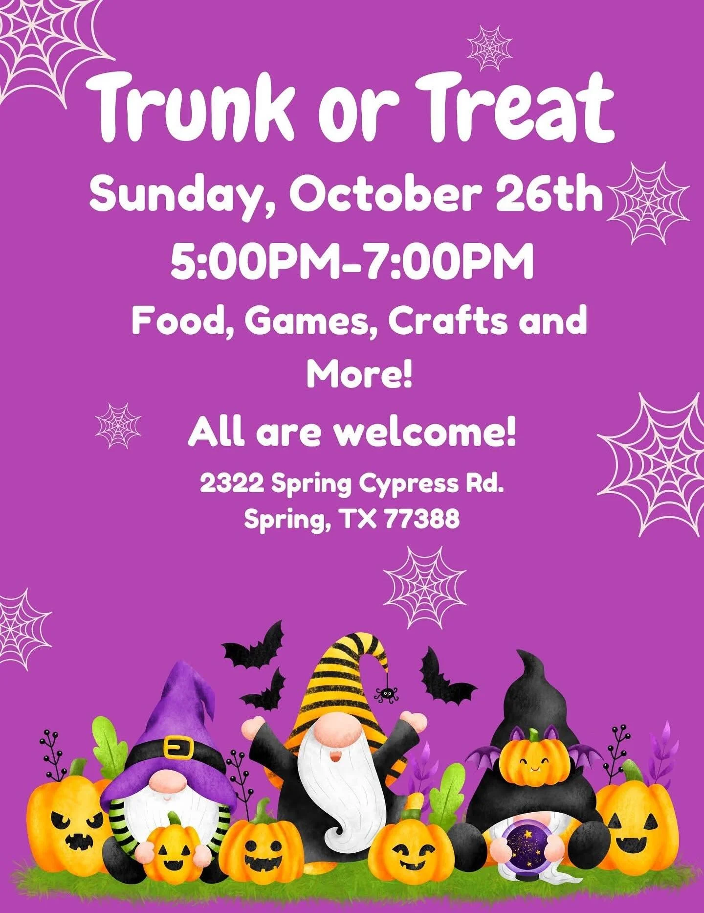🎃👻 Join us for Trunk or Treat, THIS Sunday, October 26th from 5-7 PM at Holy Comforter! Food, games, crafts and more. All are welcome!