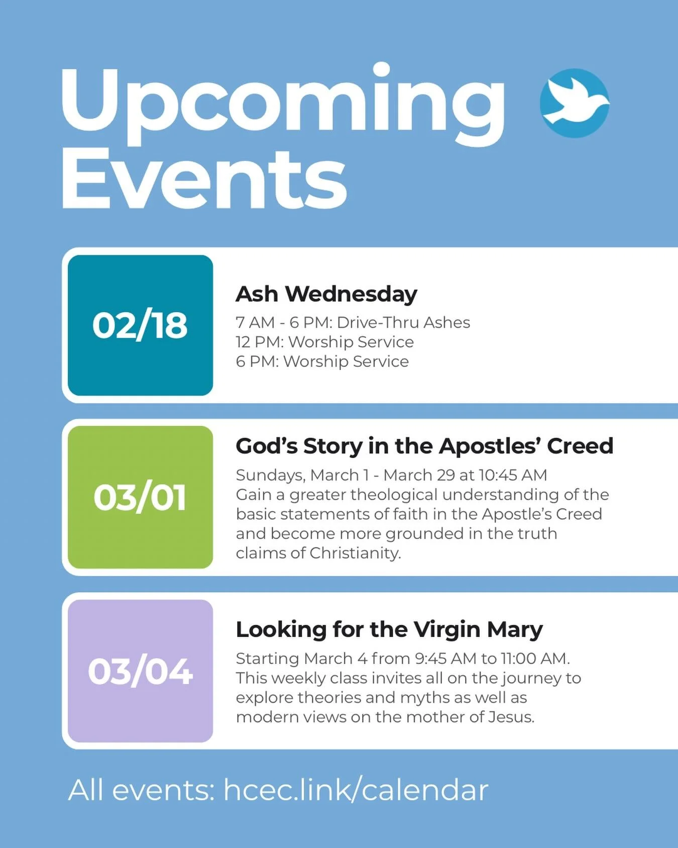We have a lot of events coming up at Holy Comforter, and we invite you to join us! Learn more and add to your calendar at hcec.link/calendar