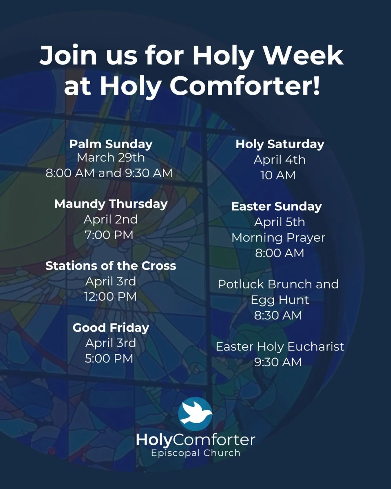 All are welcome at Holy Comforter this Holy Week as we walk with Jesus from Palm Sunday to Easter morning. Learn more at hcec.link/easter