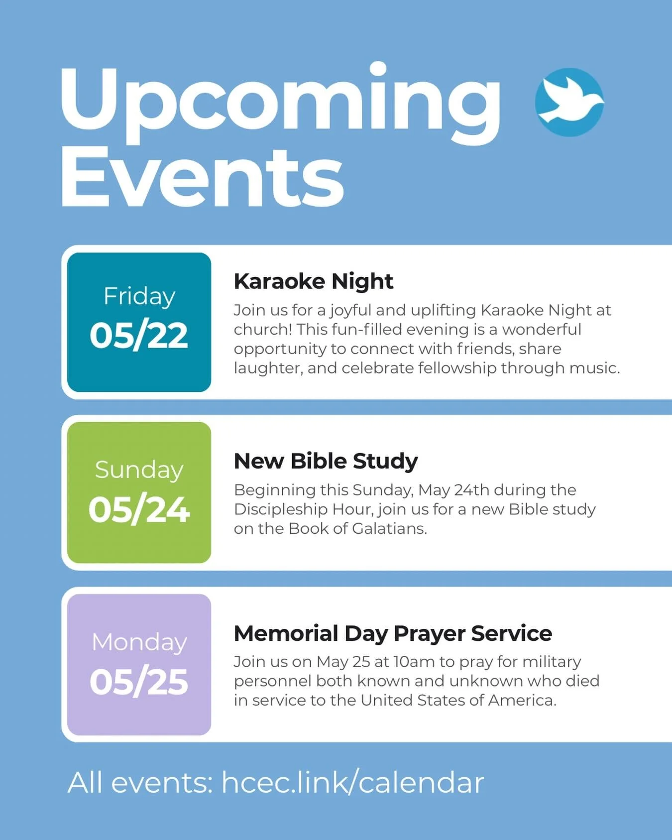 We have a lot of events coming up at Holy Comforter, and we invite you to join us! Learn more and add to your calendar at hcec.link/calendar