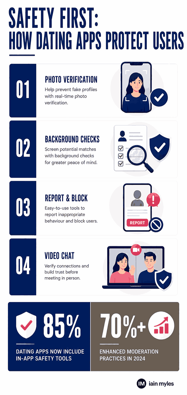 Infographic showing how dating apps protect their users