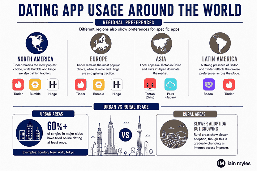 Infographic showing urban vs. rural dating app usage