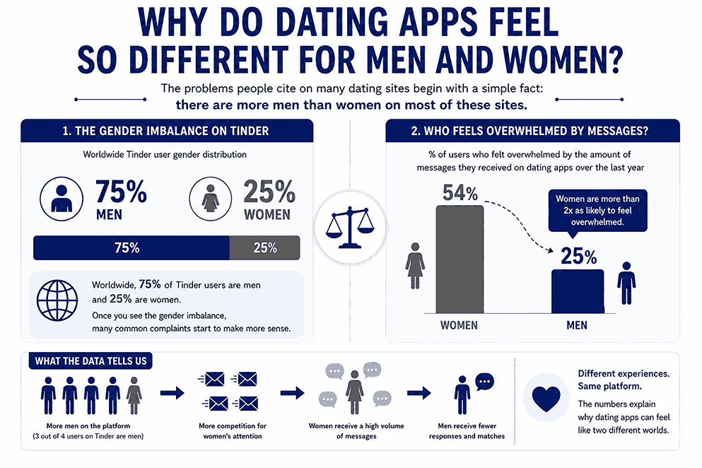 Infographic showing why dating platforms are different for men and women