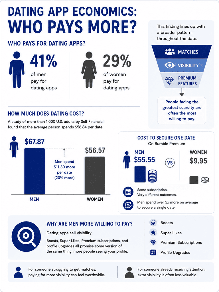Infographic showing who pays more on dating apps