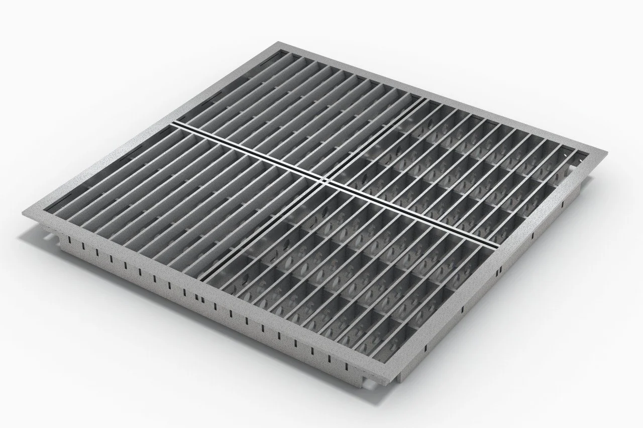 Metal floor grate with parallel slats