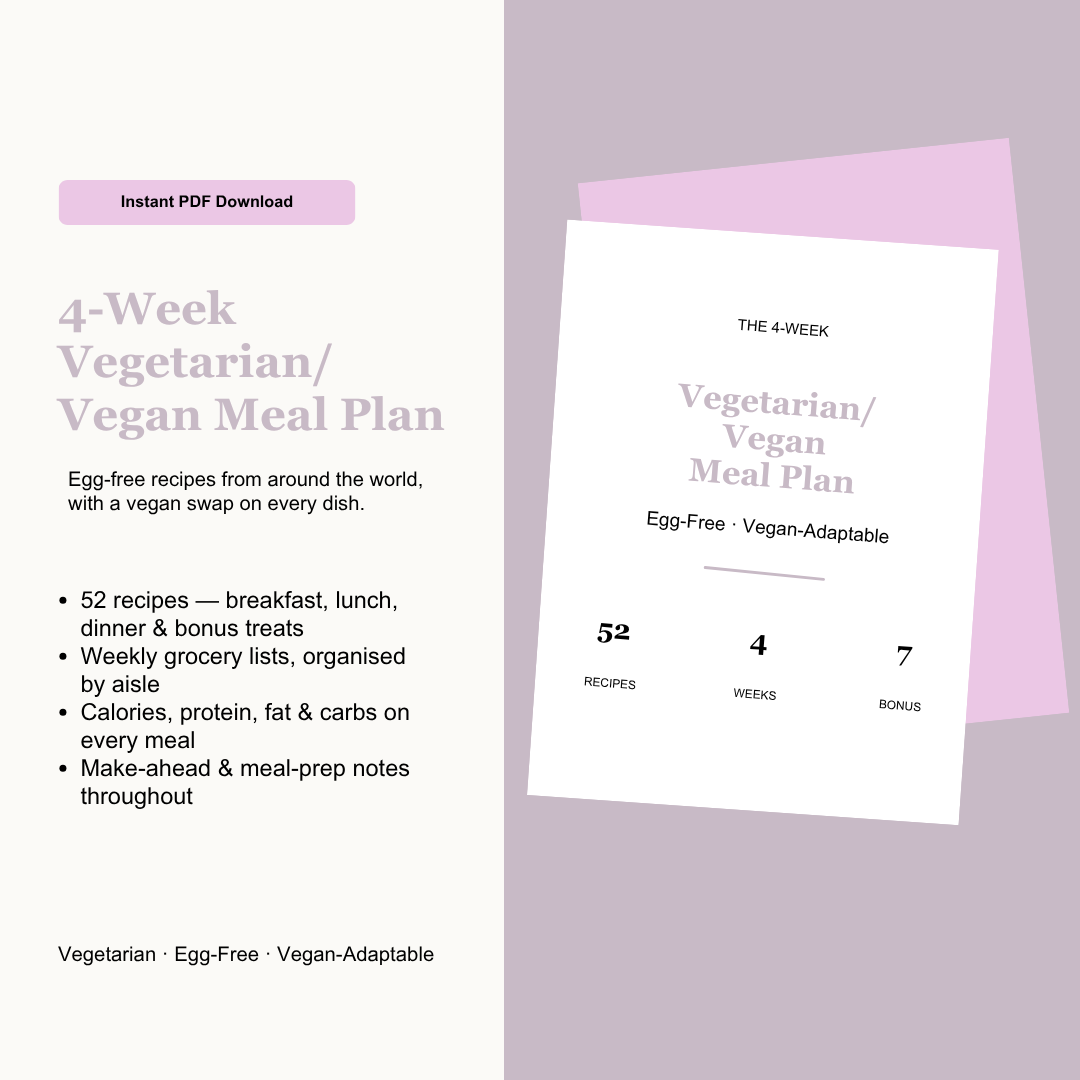 Vegetarian Meal Plan PDF | 4-Week Vegan-Adaptable Meal Prep Guide with Grocery Lists & Macros