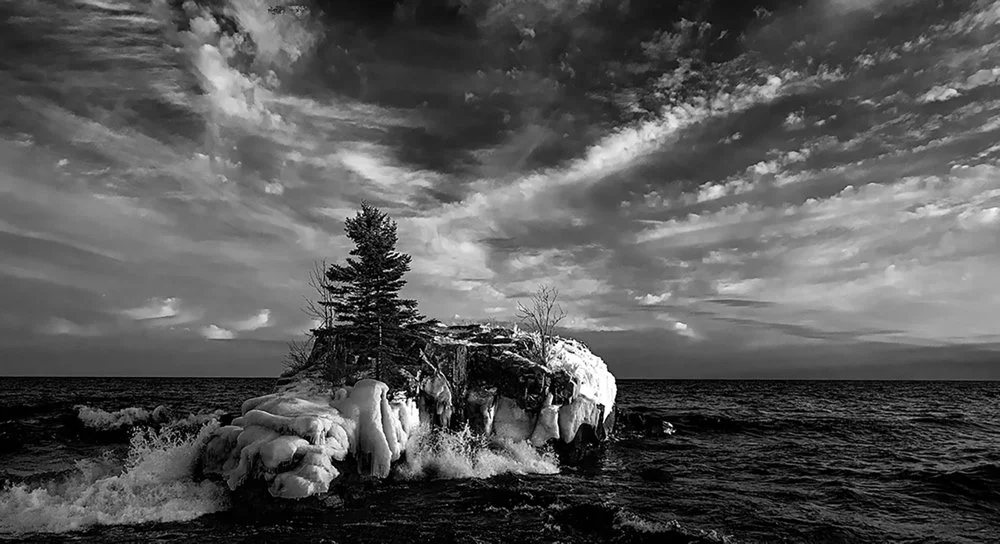 ©Geri Laehn "Winter at Hollow Rock" Honorable Mention Monochrome 