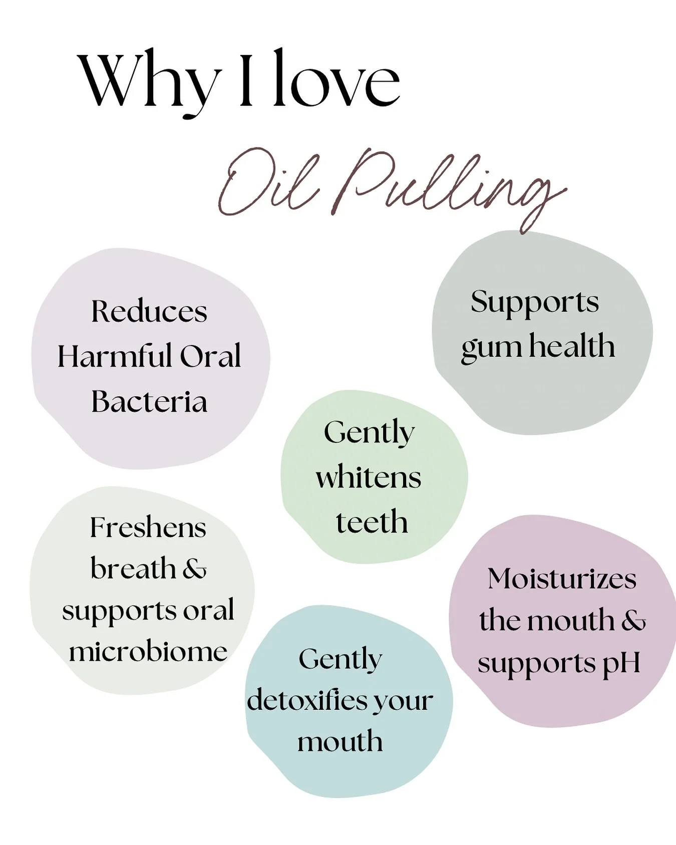 I've recently added oil pulling to my oral hygiene routine and I must say- I love it. 

Mouth feels cleaning, teeth brighter and tongue/gums look healthier. 

I swish for about 5 minutes and then spit it into the garbage. Oral health is systemic heal