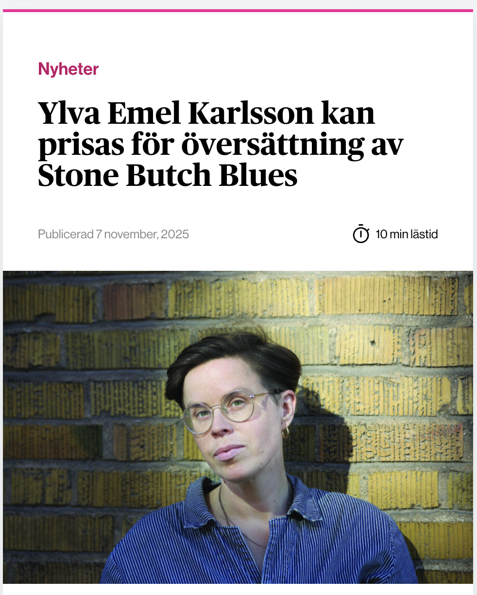 FemPers, 20251107: Ylva Emel Karlsson kan prisas för översättning av Stone Butch Blues