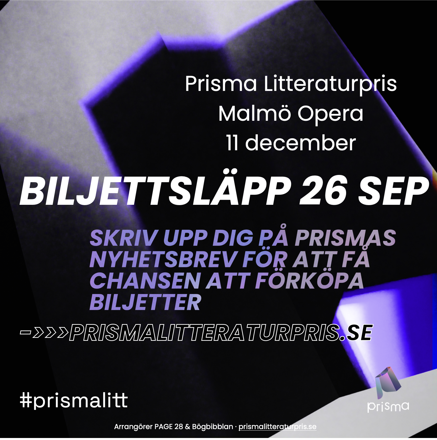 Biljettsläpp till Prisma Litteraturgala!