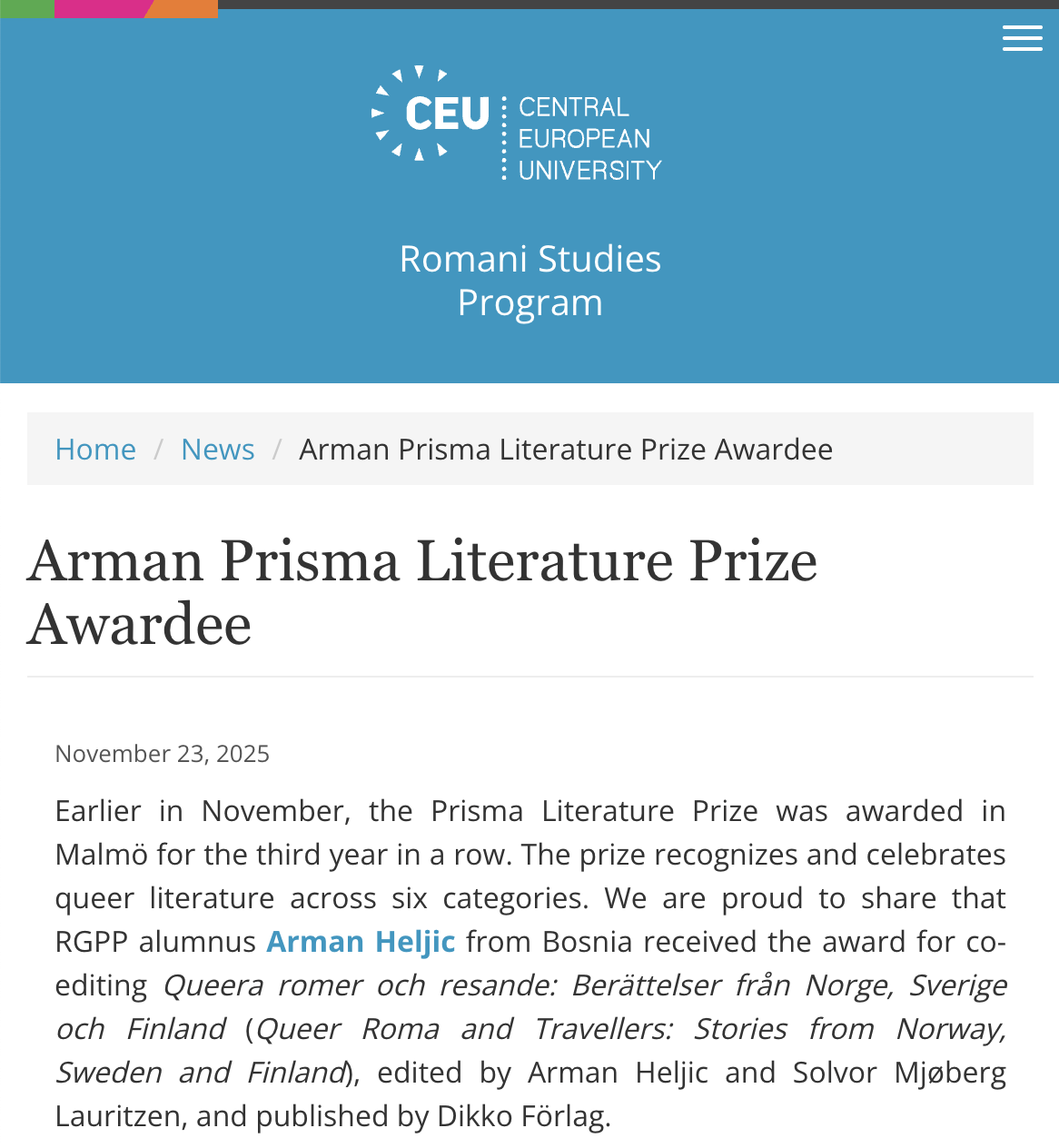 Central European University, 20251123: Arman Prisma Literature Prize Awardee