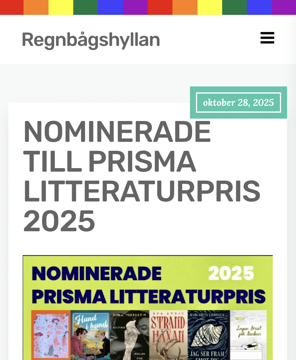 Regnbågshyllan, 20251028: NOMINERADE TILL PRISMA LITTERATURPRIS 2025