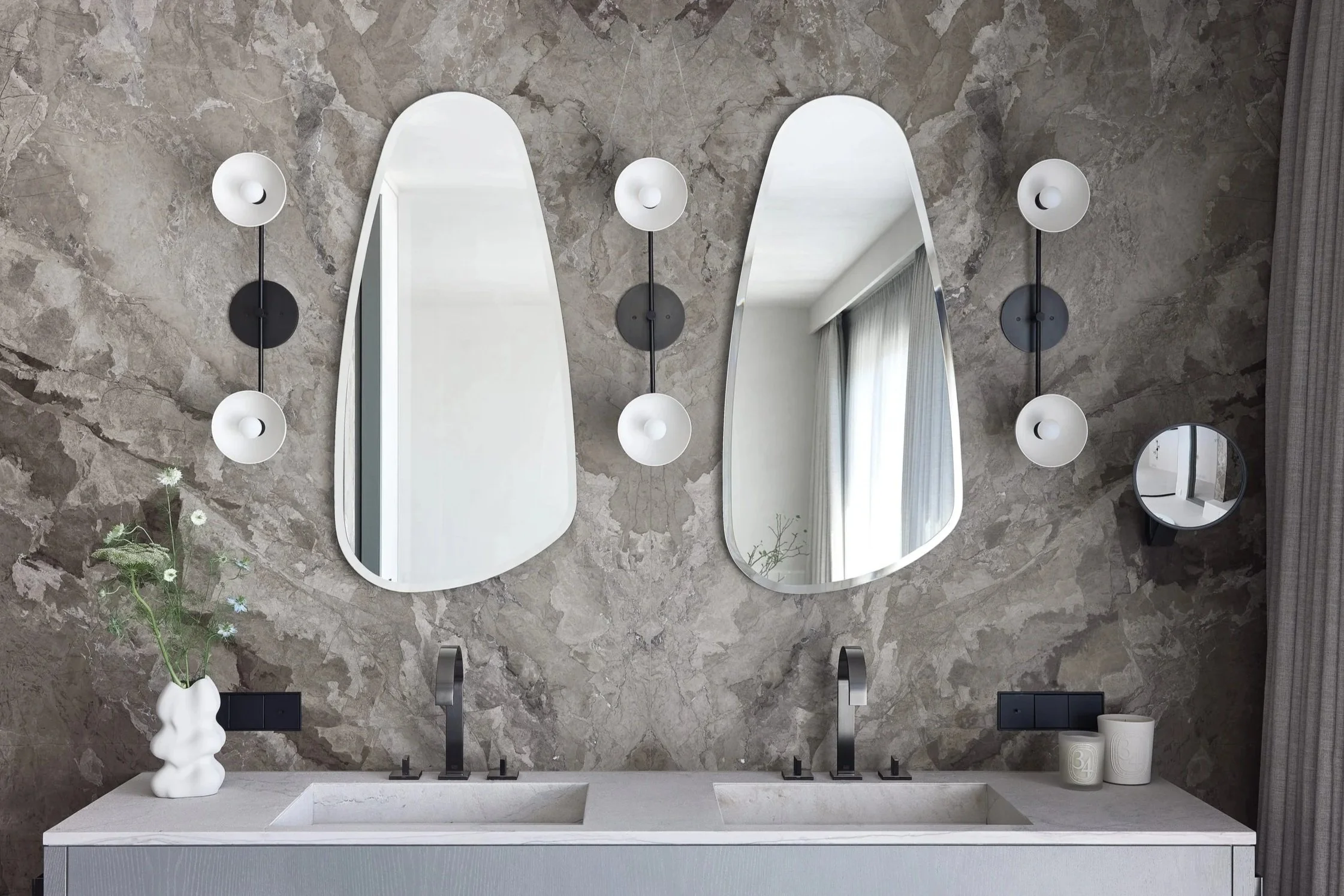 Trapeze, Apparatus, brass, porcelain bowls. Bathroom design, anti-trend interior design design that stands the test of time individual approach interior design craftsmanship-led interior design luxury interior design detail-oriented interior designer