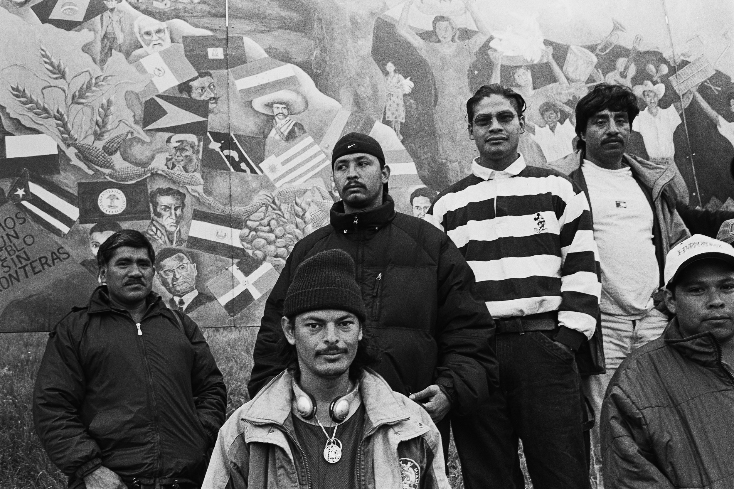  Day laborers line up for a portrait at the Casa Latina Workers' Center in Seattle, Washington, USA in the spring of 2001. 