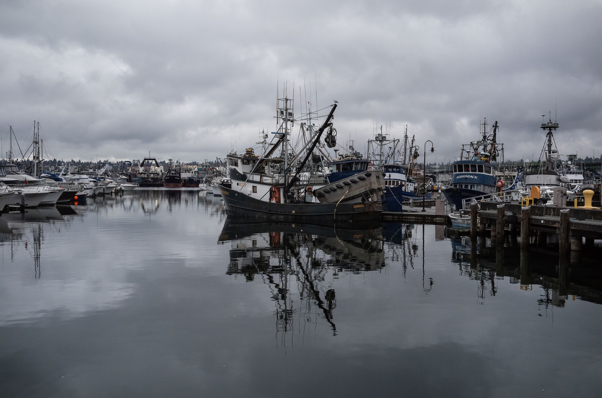 Fishermen’s Terminal, home of the North Pacific Fishing Fleet that operates in Alaska, is seen under grey skies in Seattle, Washington, USA on December 4, 2021. 