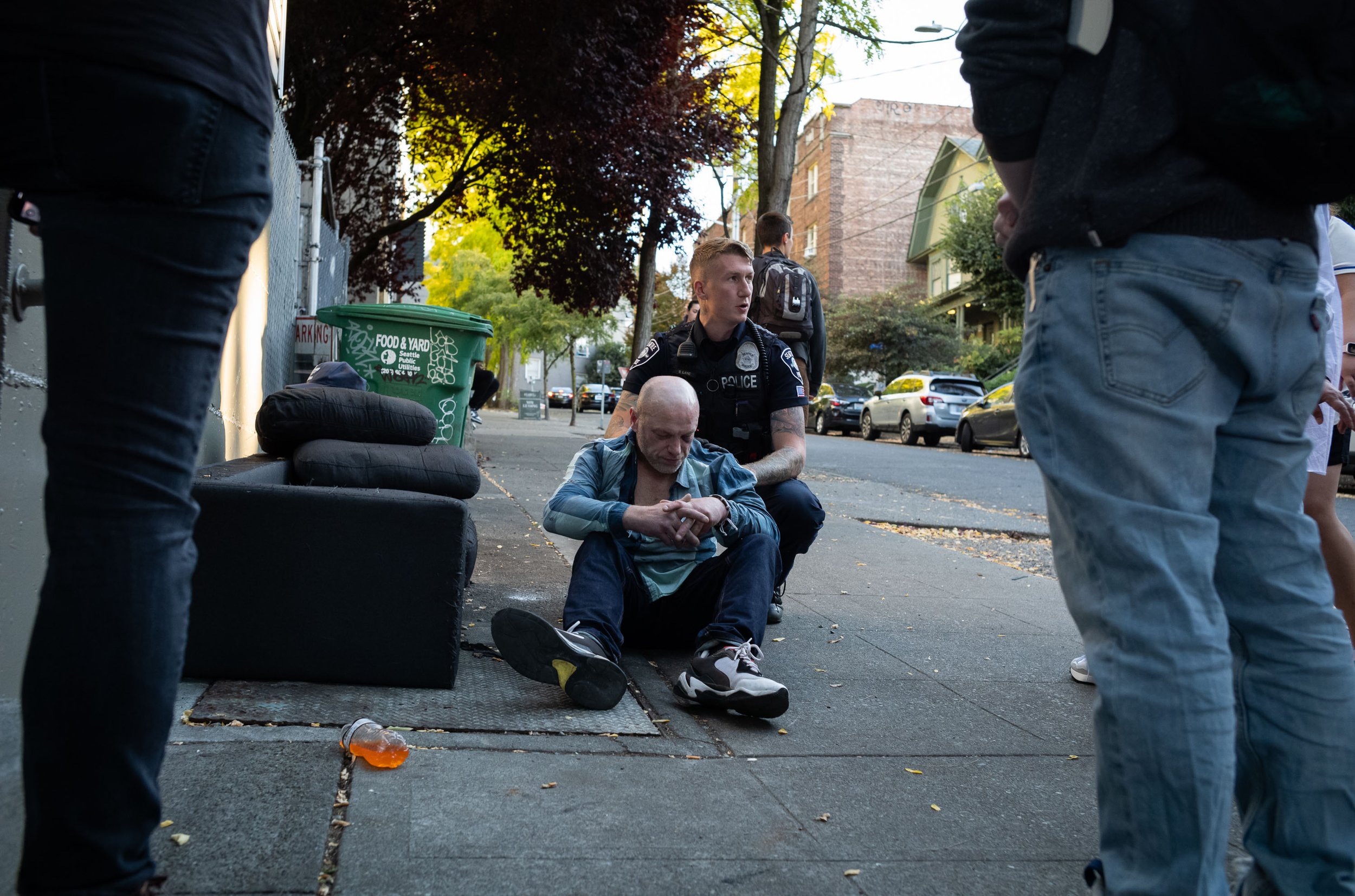  A man who was overdosing returns to consciousness after naloxone was administered and then being propped-upright in Seattle, Washington, USA on September 13, 2023. 