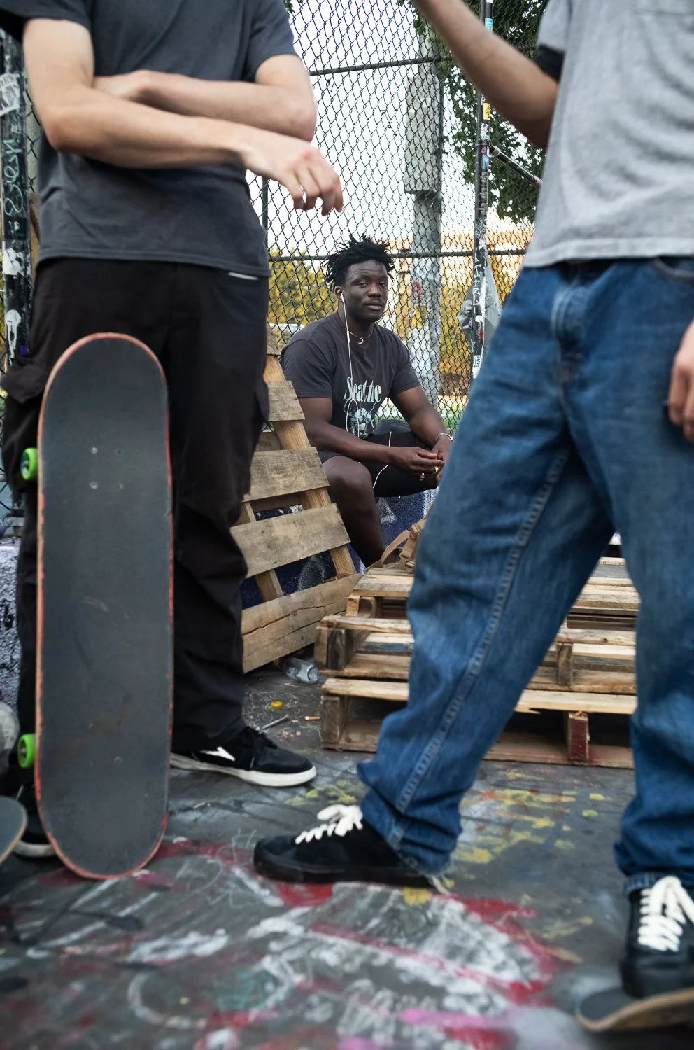  Skateboarders hang out at Cal Anderson Park in Seattle, Washington, USA on August 8, 2024. 