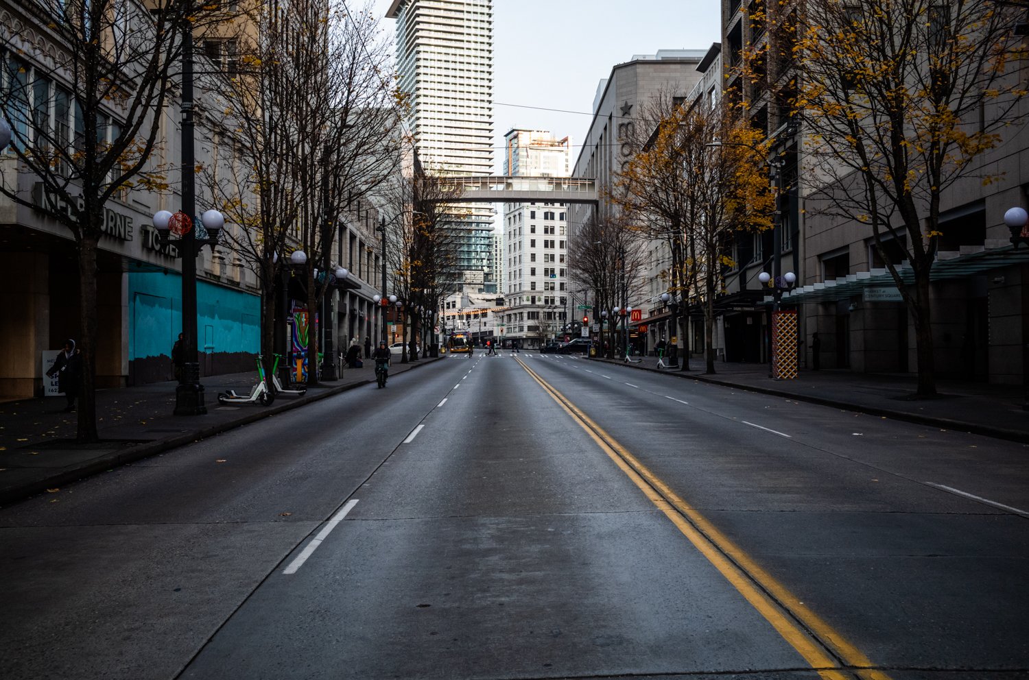 The Blade section of 3rd Avenue in Seattle, Washington, USA is quieter than in recent memory on December 5, 2024.
