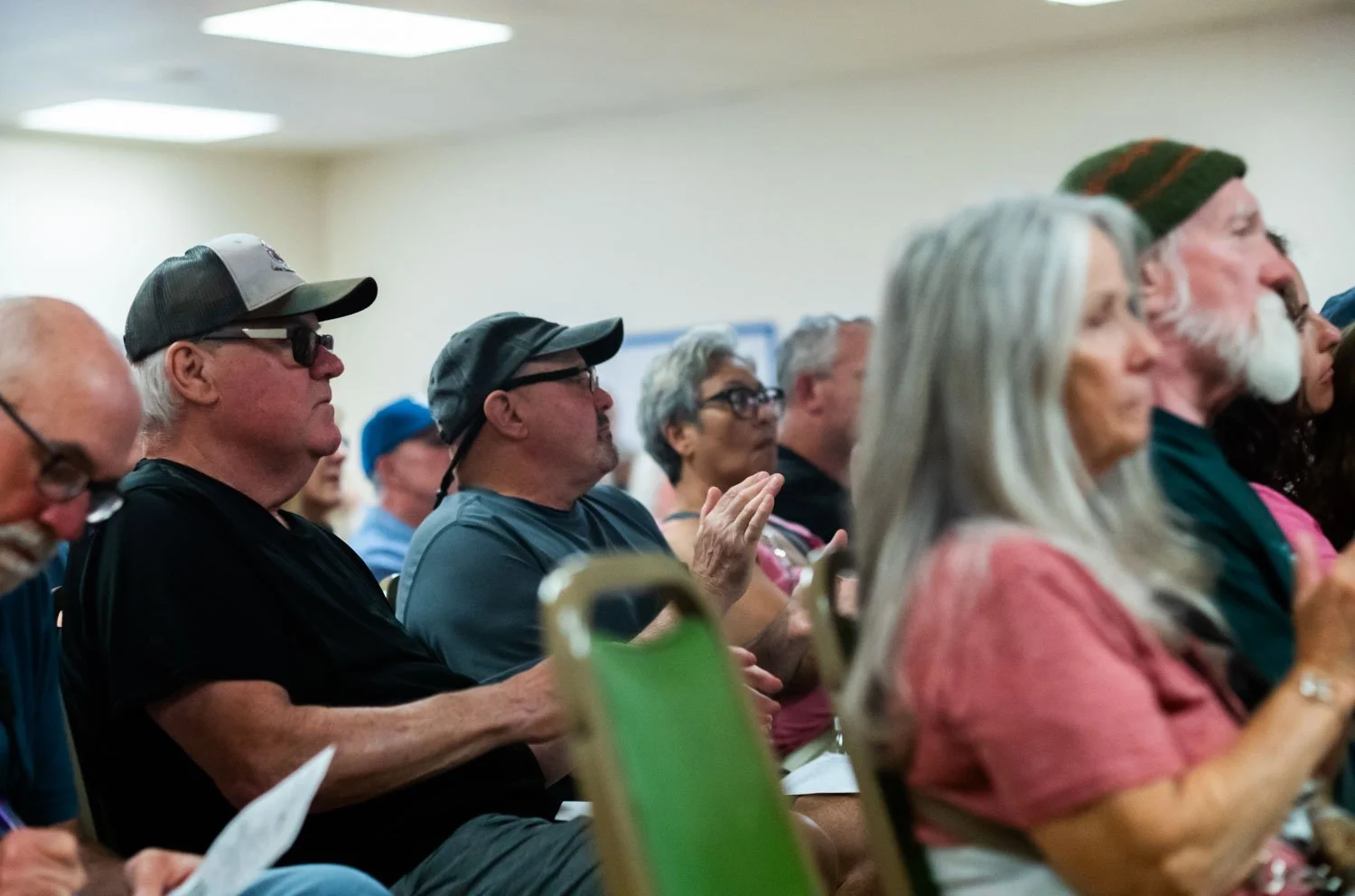 Members of the community at the Bear Gulch Fire Town Hall Meeting in Hoodsport, Washington, USA on August 21, 2025.