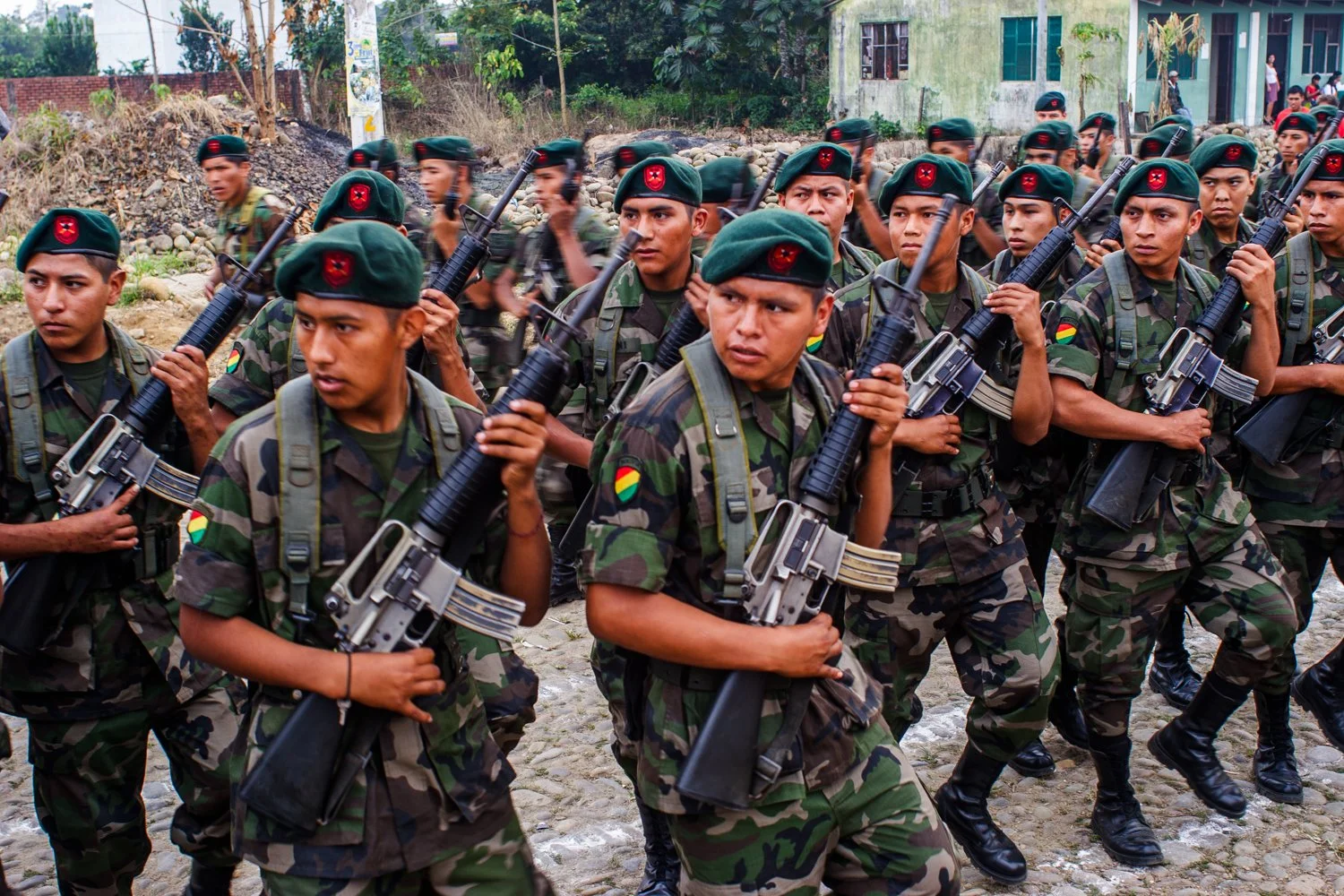 The Bolivian Army parades in the Chapare on Bolivian Independence Day, August 6, 2005.