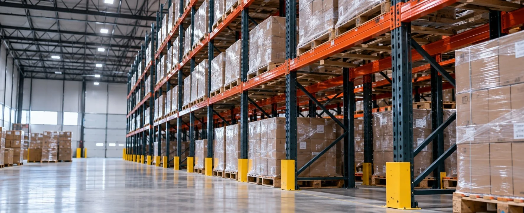 Commercial pallet racking installed in a large warehouse storage facility