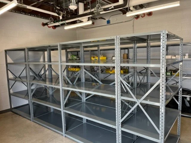 Commercial steel shelving layout planned for efficient storage and facility organization