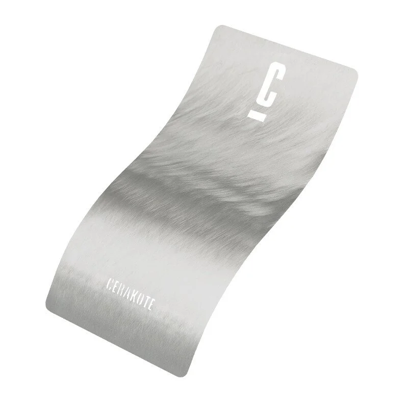 Brushed steel sample card with Cerakote logo.
