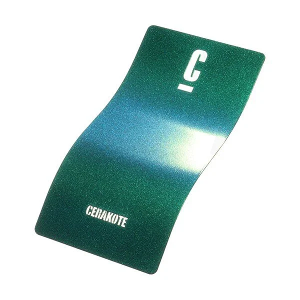 Green colored Cerakote sample with glossy finish