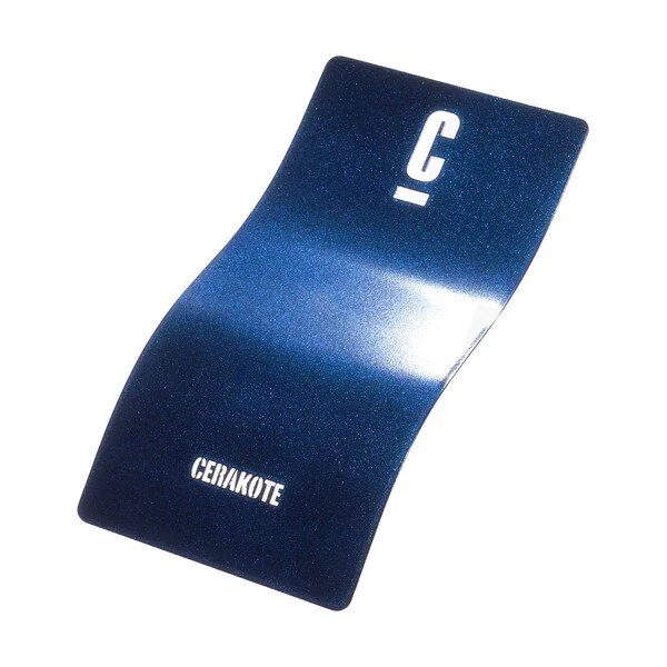 Blue metal sample with Cerakote logo
