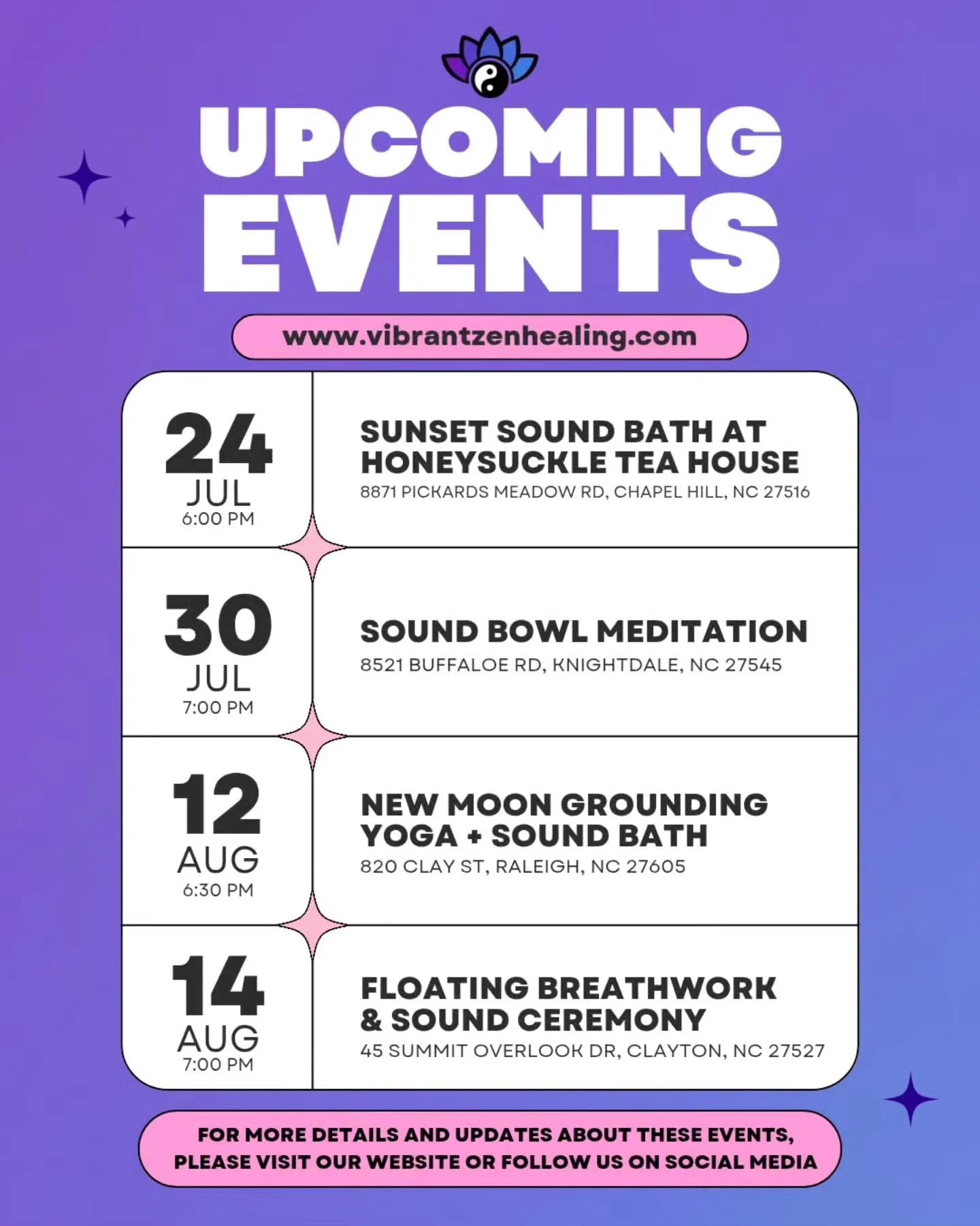 Whether you're looking to unwind after a busy week, spend time in community, celebrate the full moon, or deepen your practice, I'd love to have you join us at one of these upcoming experiences. 💜

✨ Comment "𝗥𝗘𝗔𝗗𝗬" and I'll send you r