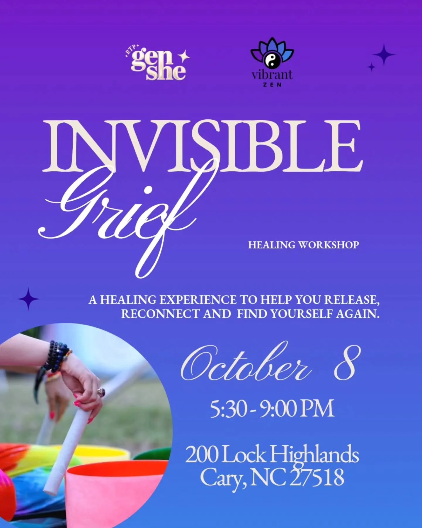 I&rsquo;m really honored to be a part of this one 💜

On October 8, I&rsquo;ll be closing out Invisible Grief: A Healing Workshop + Experience with a sound bath, giving everyone a chance to slow down, process, and simply receive after an evening cent
