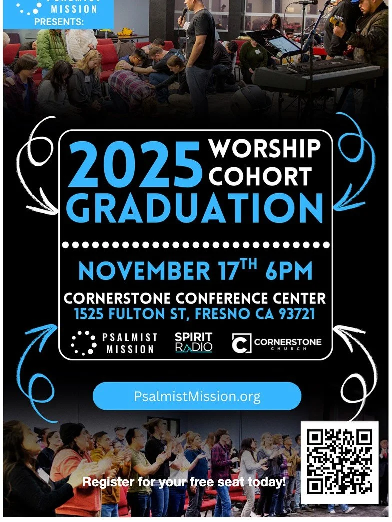 Mon November 17, come join us for this epic 7 year graduation and Valley worship night after 9-months of training the 7th crop of Psalmist Mission worship leaders/musician @cornerstonefresno with @myspiritradio &hellip; it&rsquo;s gonna be so rich! R