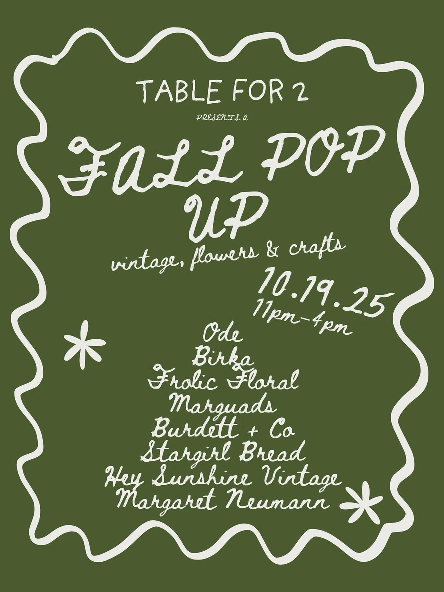🍂 Join us for a dreamy Fall Pop-Up hosted by Table for 2 &mdash; where vintage charm meets florals, crafts, and handmade magic.

📅 October 19th, 2025 /  11am &ndash; 4pm
📍 4740 Lorain Avenue Cleveland

Featuring a beautiful lineup of local makers 