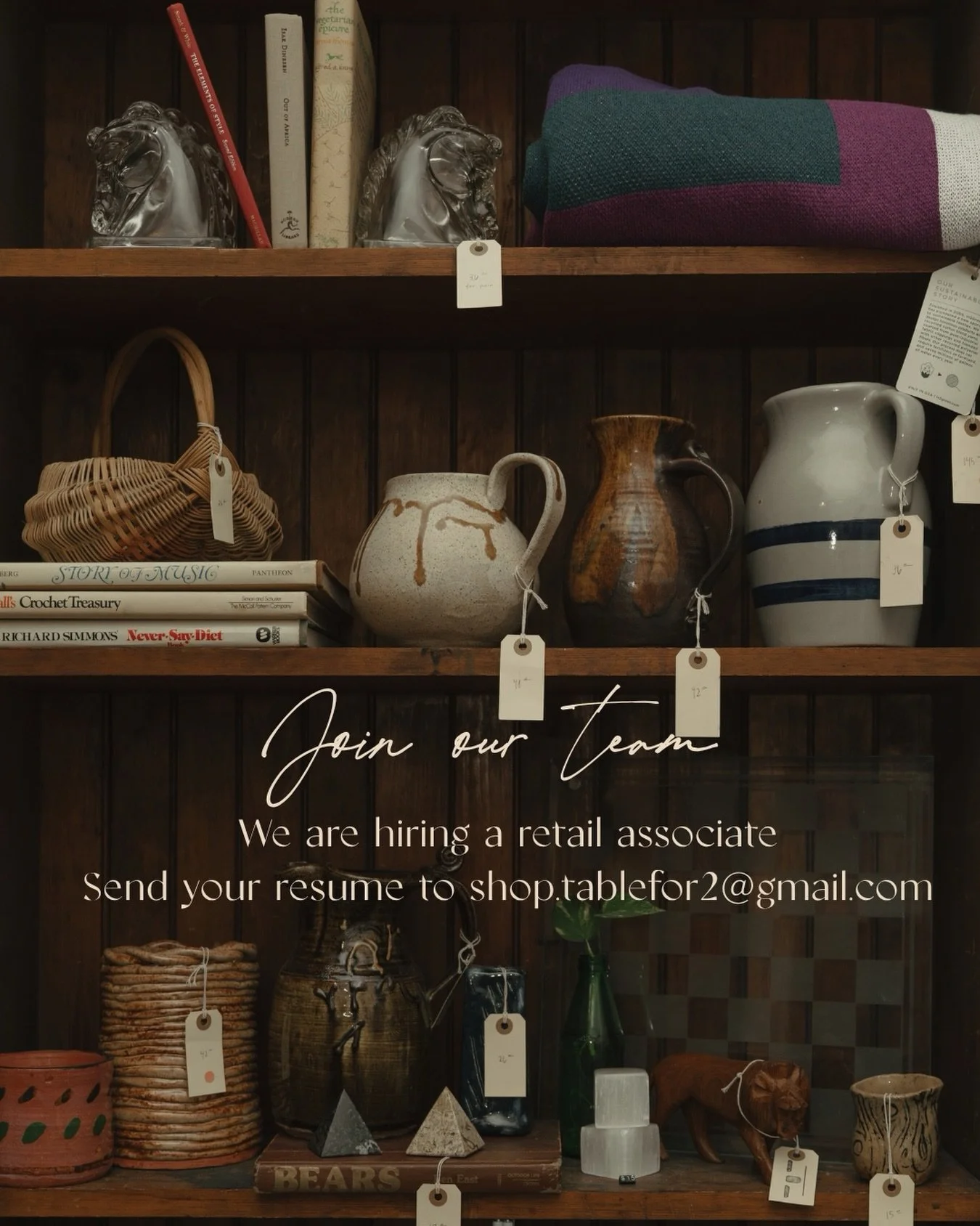 Have a passion for interior styling and vintage home goods? We are hiring! 

We are looking for someone with a creative eye and an appreciation for thoughtful design. Someone who understands how pieces come together to tell a story and make a space f