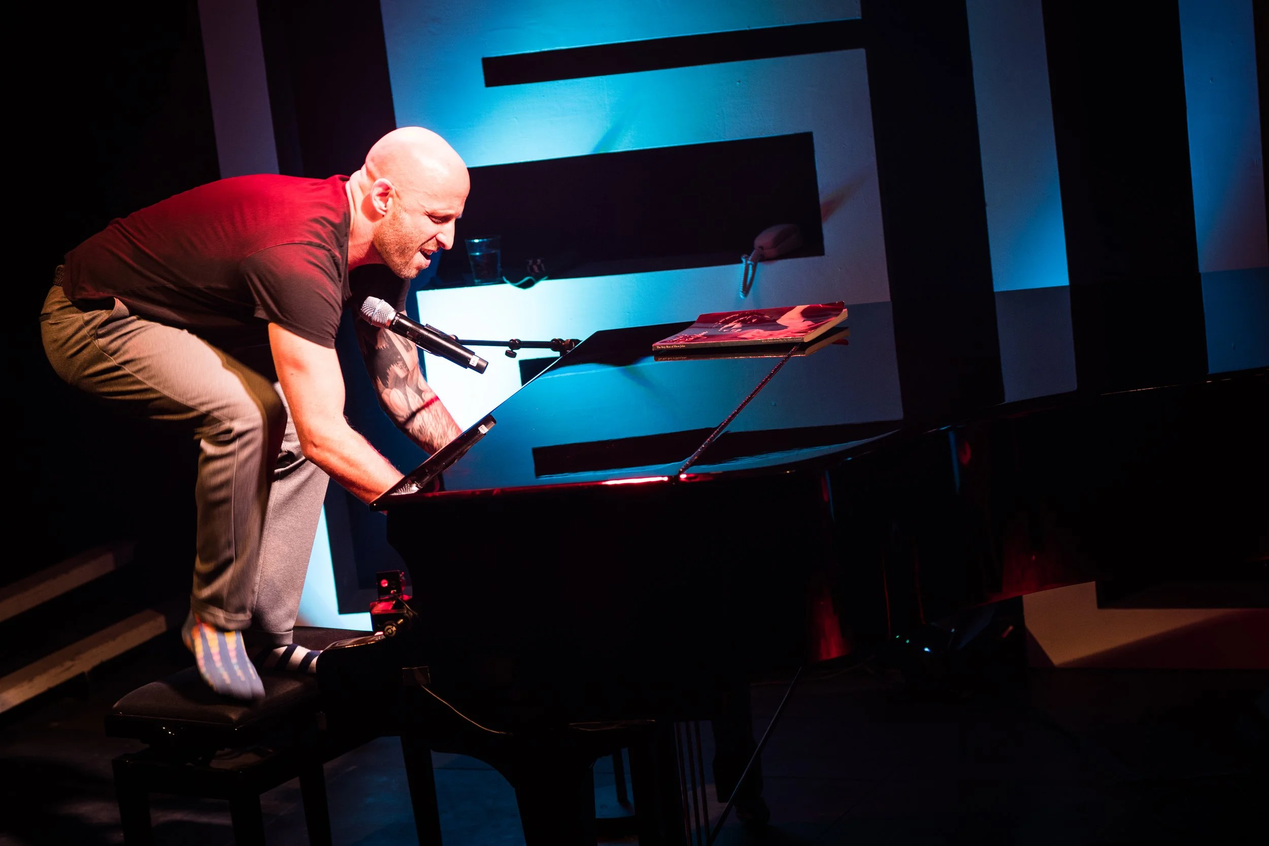 Elton John - It's a Little Bit Funny by Chris Burgess. Upstairs at the Gatehouse, Highgate Village, London N6 to 1 March 2020 & then on tour. 4****. William Russell.